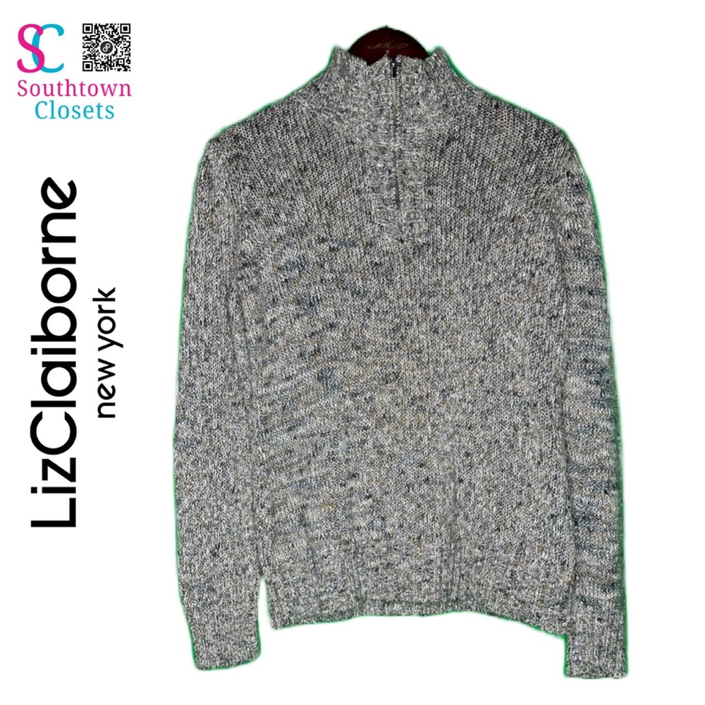 Liz Claiborne Long Sleeve Quarter Zip Pullover Textured Woven Sweater